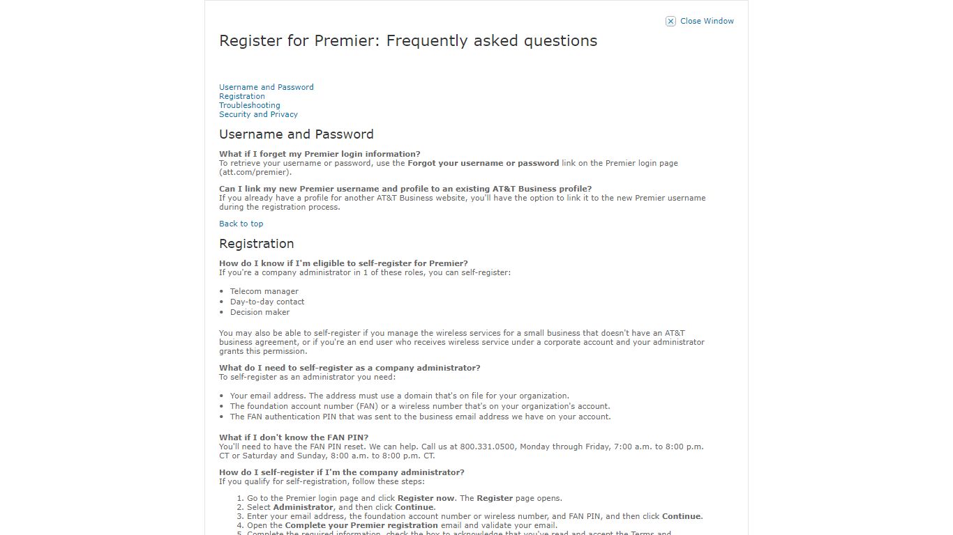 AT&T Premier - Login Help